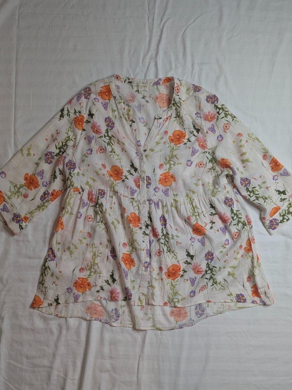 Cynthia Rowley Linen Flower Patterned Blouse, Size 1X